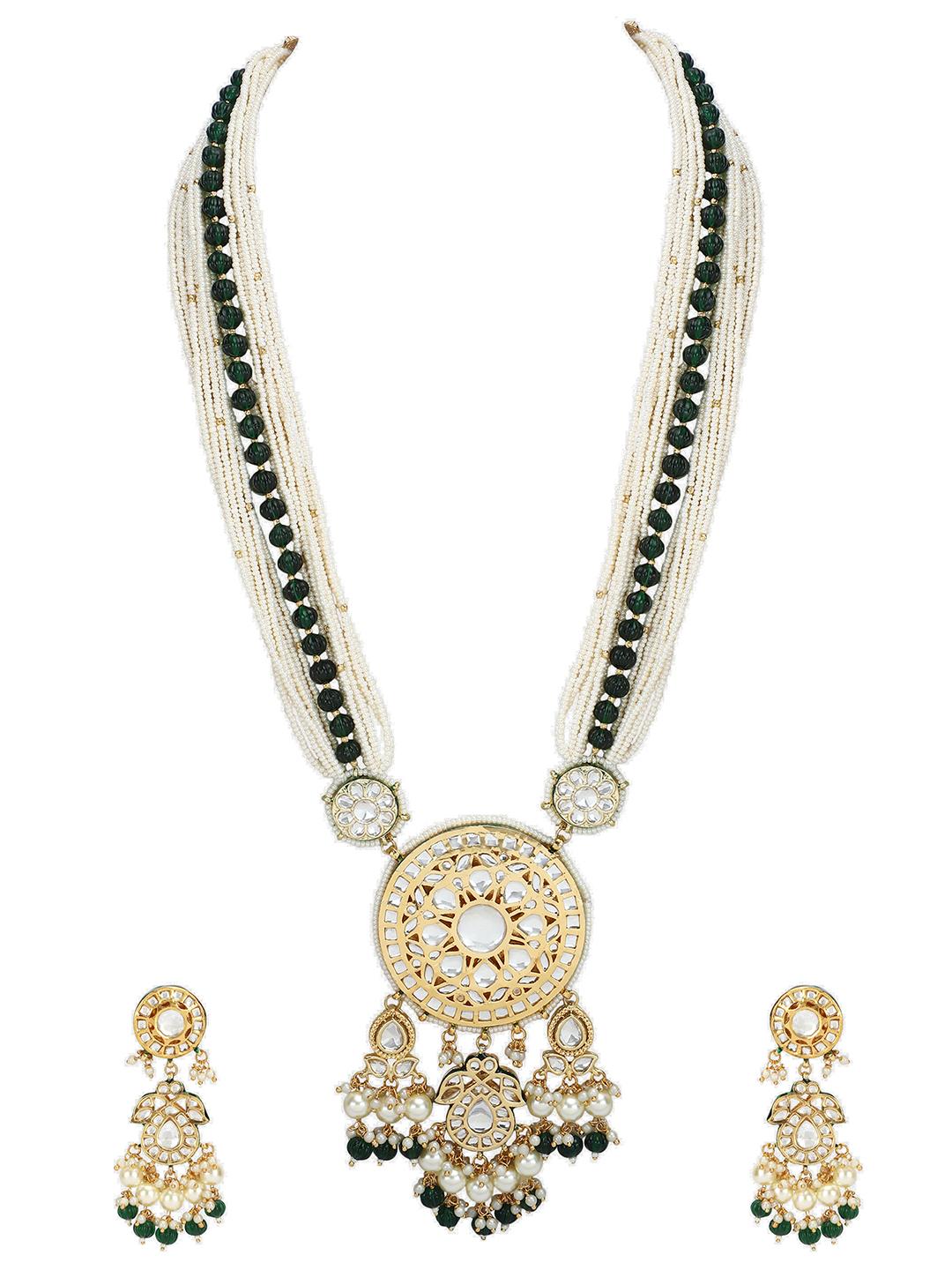 Elegant Green Kundan Long Necklace Set
