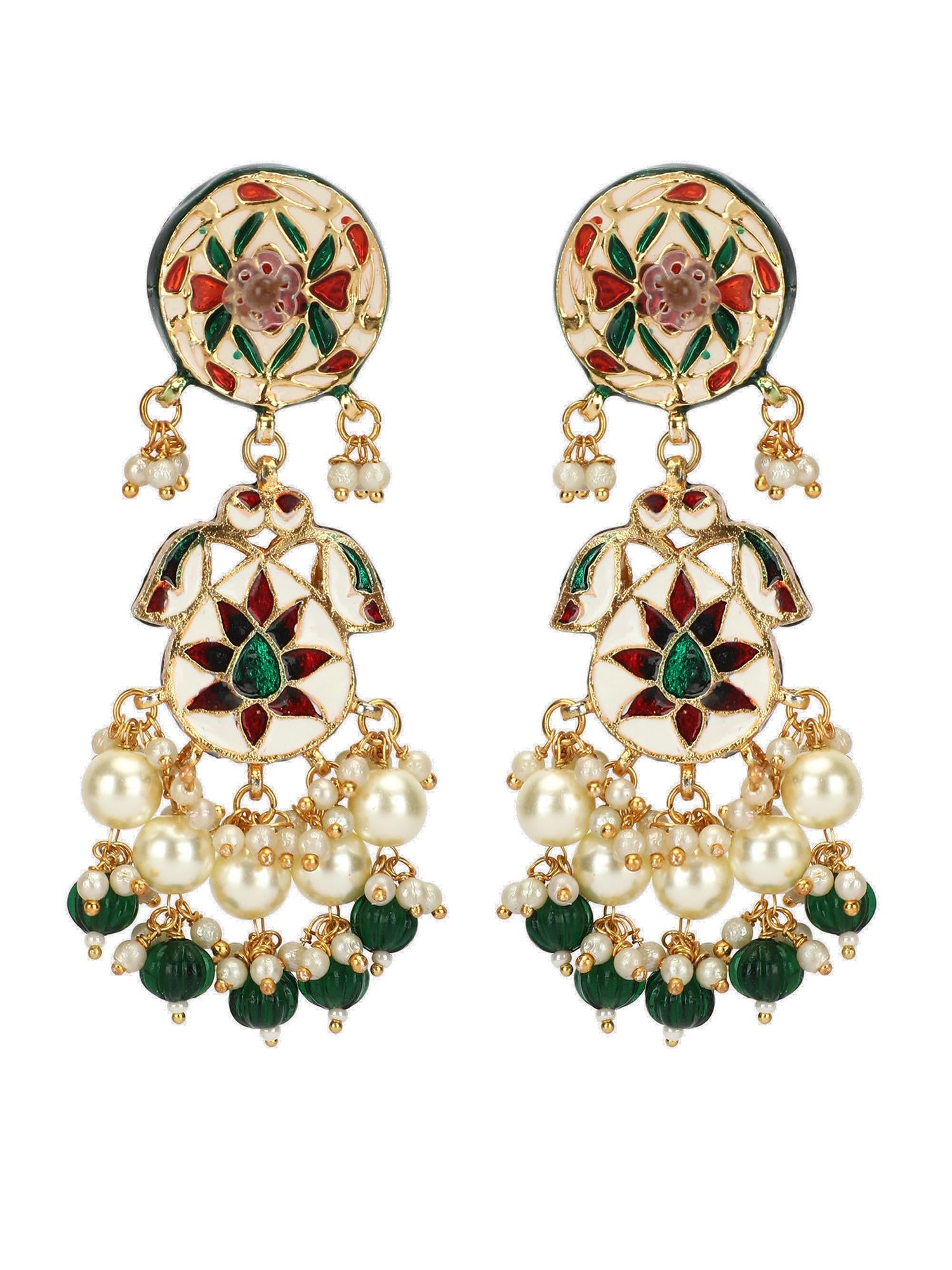 Elegant Green Kundan Long Necklace Set