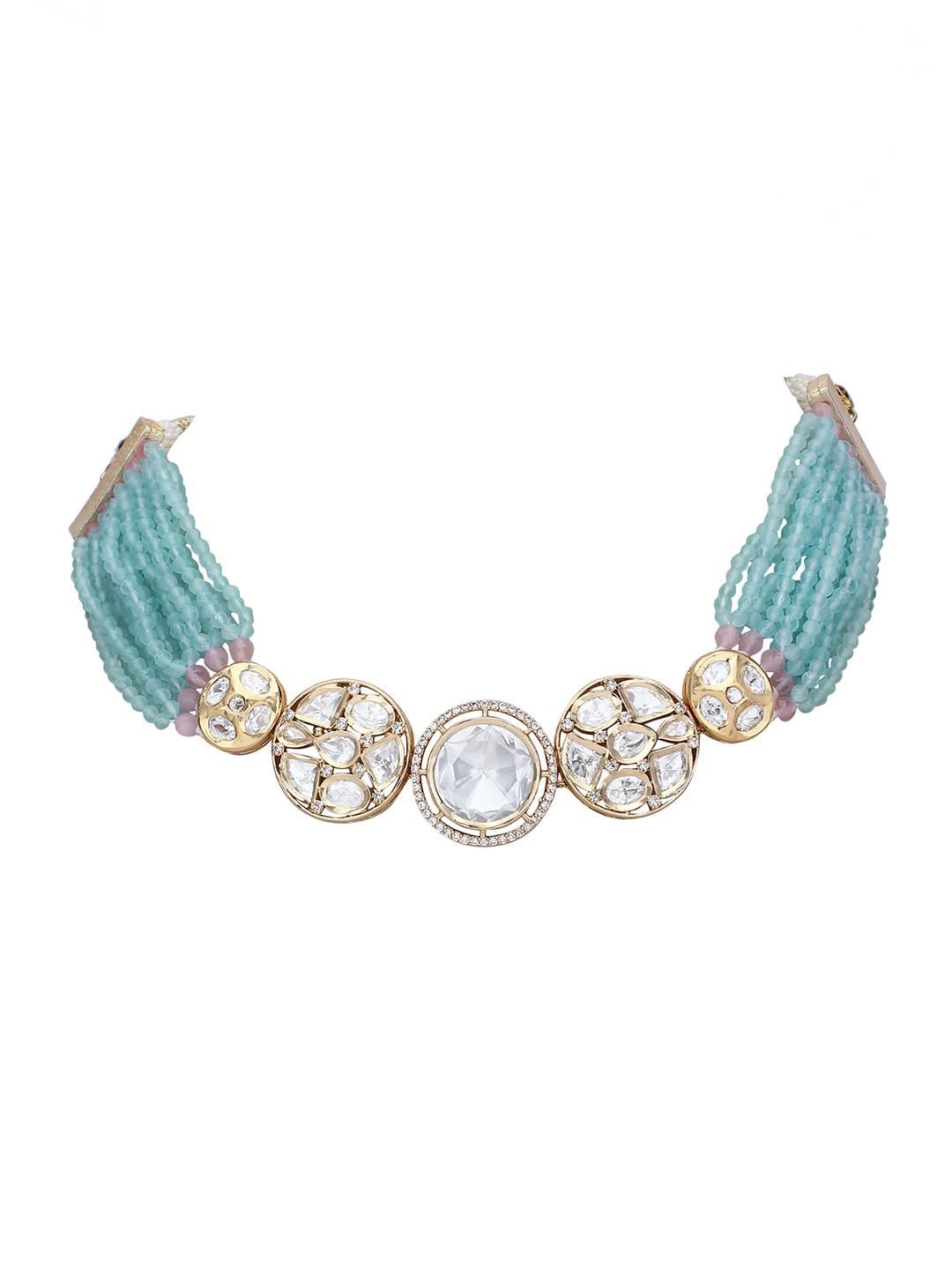 Stunning Blue Kundan Necklace Set