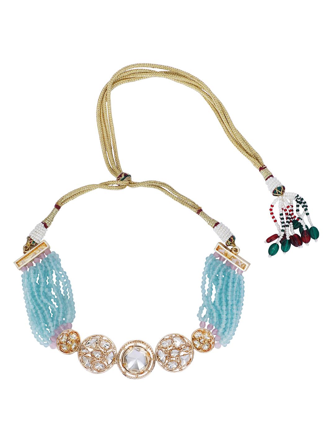 Stunning Blue Kundan Necklace Set