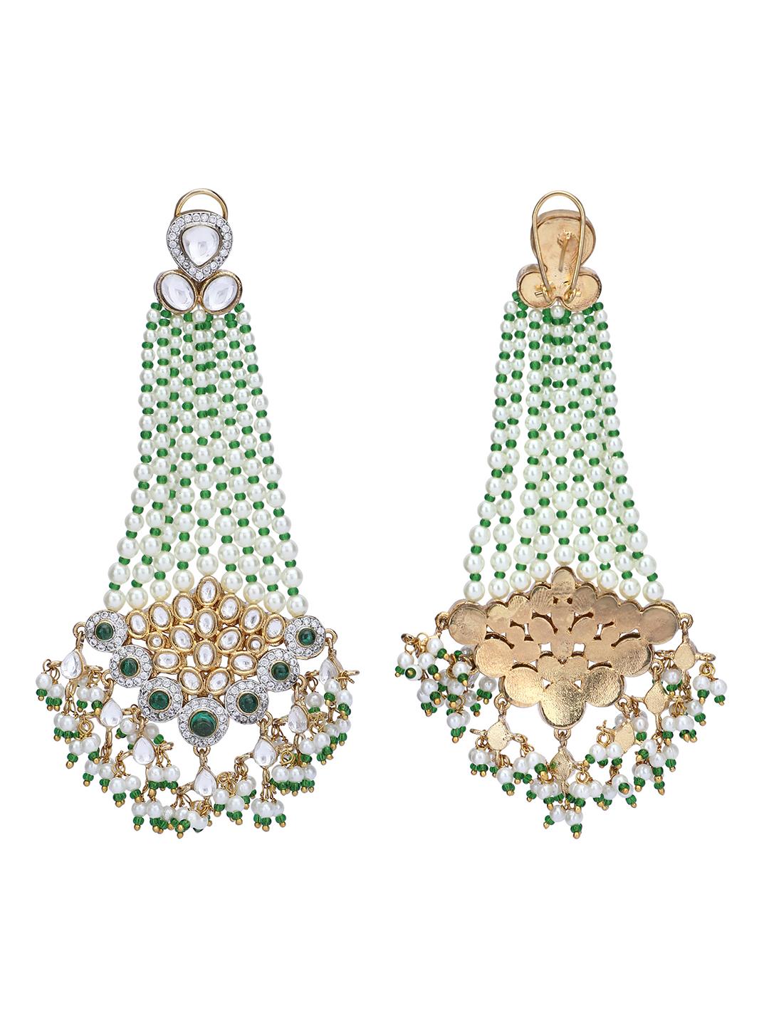 Royal Kundan & Pearl Chandbali Earrings with Green Accents