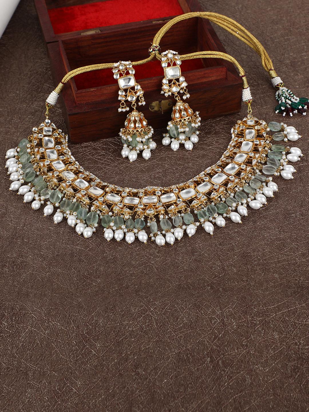 Beautifully Handcrafted Green Kundan Necklace Set