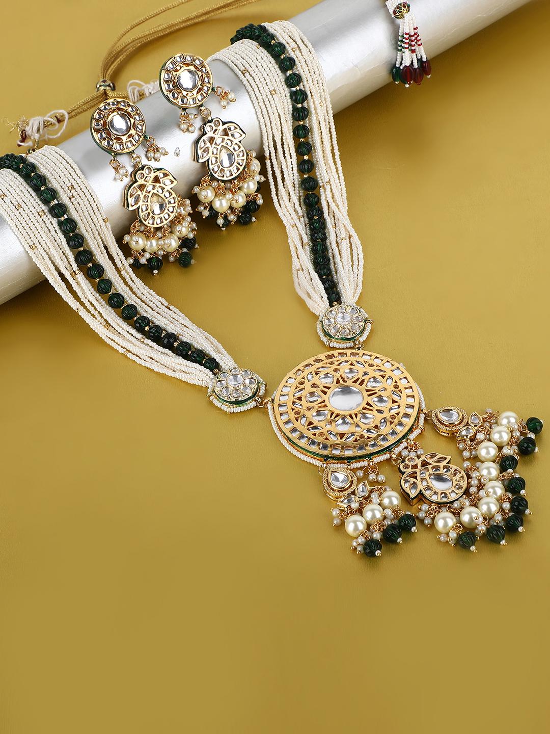 Elegant Green Kundan Long Necklace Set