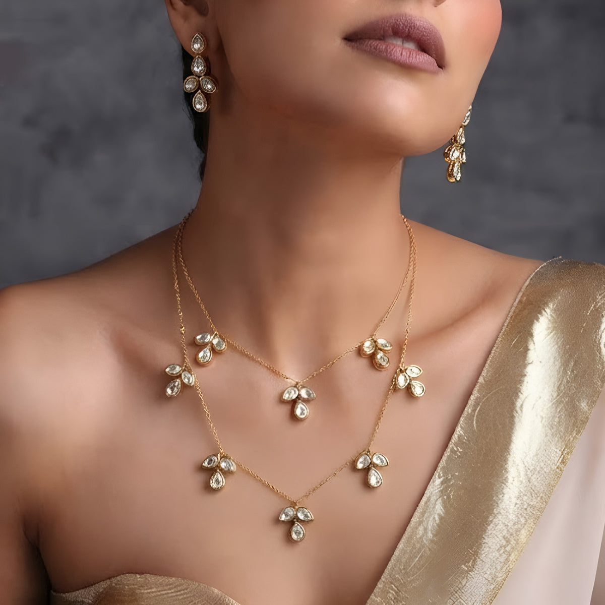 American Diamond floral necklace set with matching earrings