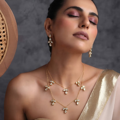 American Diamond floral necklace set with matching earrings
