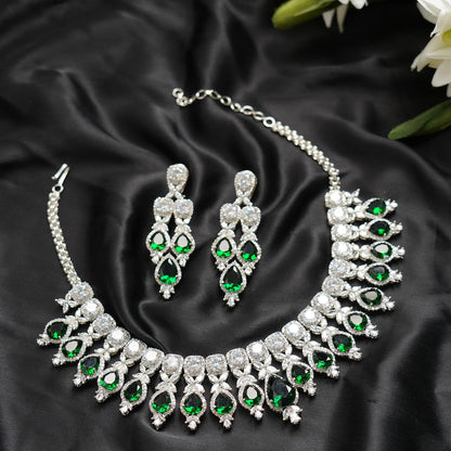 Bedazzling Rhodium Finish Diamante Necklace Set