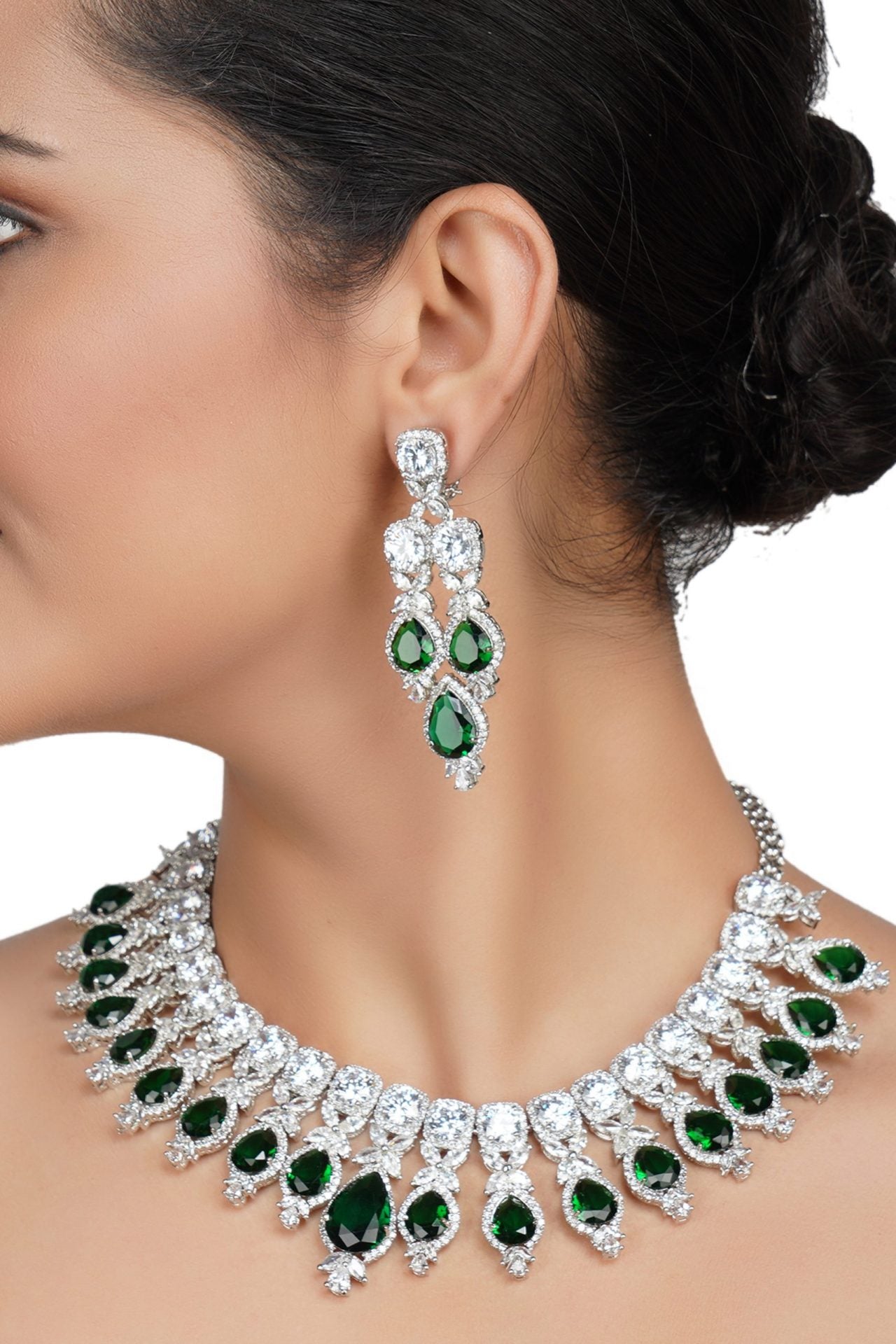 Elevate Your Style with Rhodium Finish Diamante Necklace Set