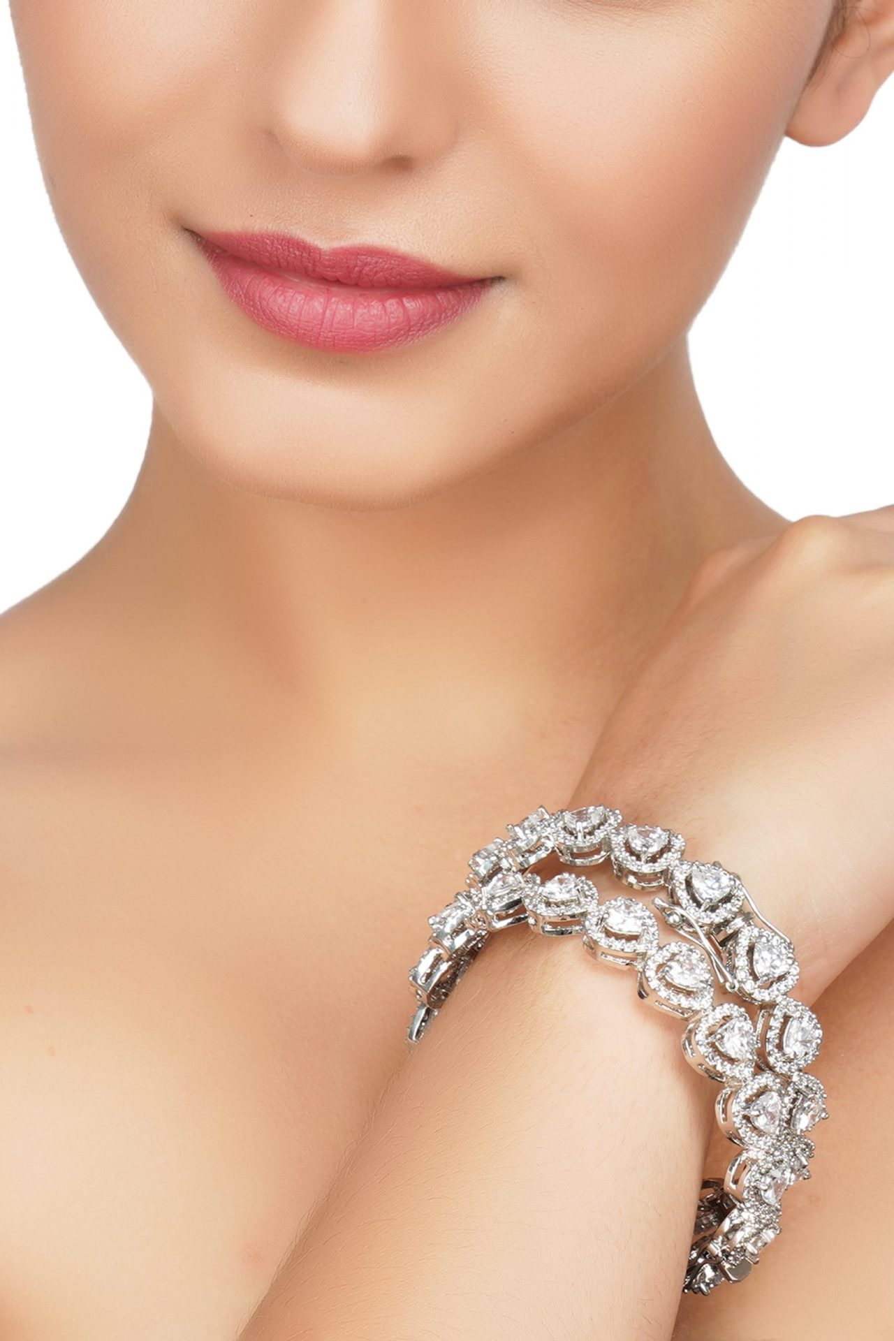 Precious Silver Finish Diamond Studded Bracelet