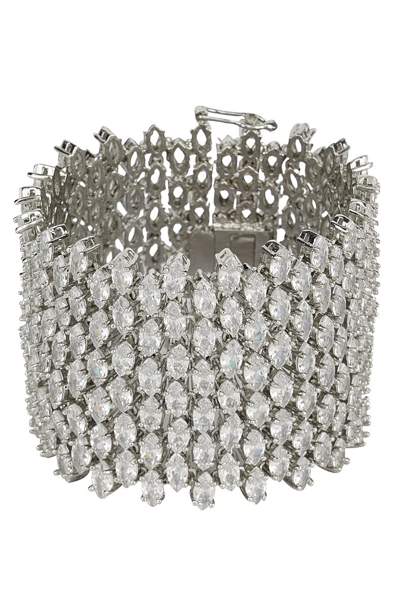 Opulent Silver Finish Diamond Studded Bracelet