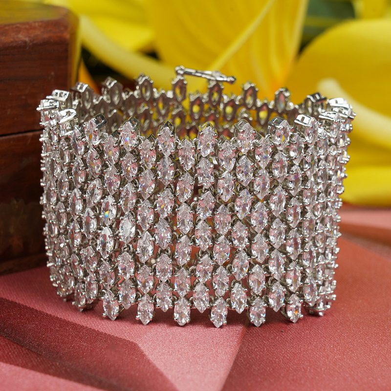 Opulent Silver Finish Diamond Studded Bracelet