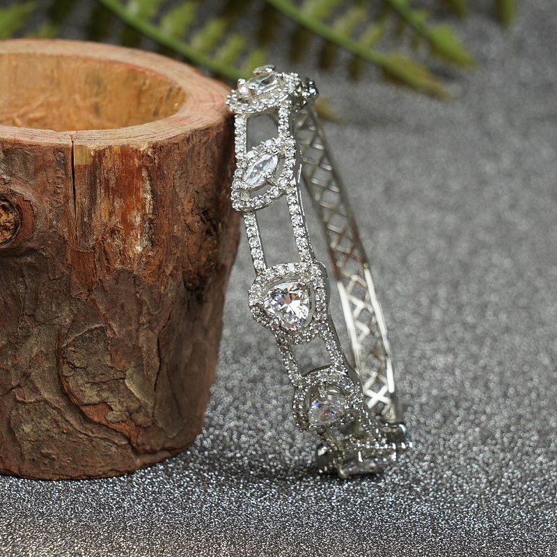 Shimmering Rhodium Finish Diamond Studded Bracelet
