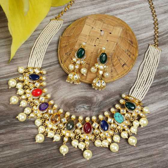 Order Lustrous Gold Plated Kundan Pearl Necklace Set