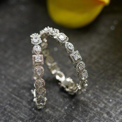 Sophisticated Silver Finish Diamond Studded Bracelet