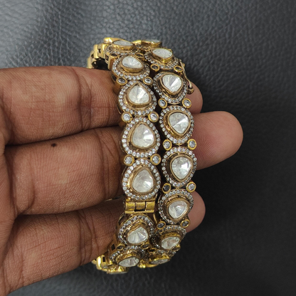 Luxurious tear-drop Kundan gold plated bangles for women – bridal and festive jewelry set