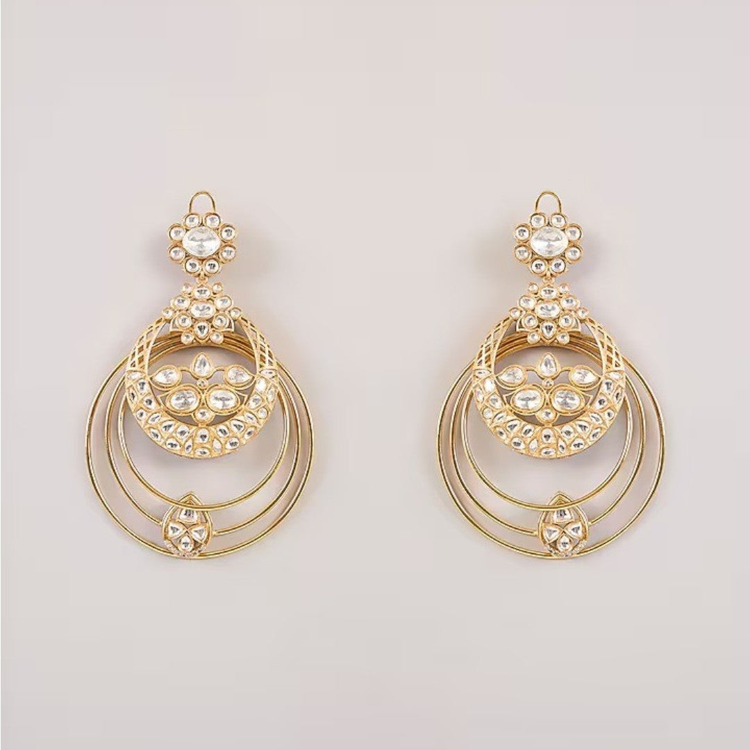 Gold Plated Kundan Hoop Earrings for Women | Traditional Chandbali Style Statement Earrings