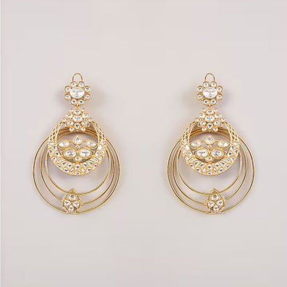 Gold Plated Kundan Hoop Earrings for Women | Traditional Chandbali Style Statement Earrings