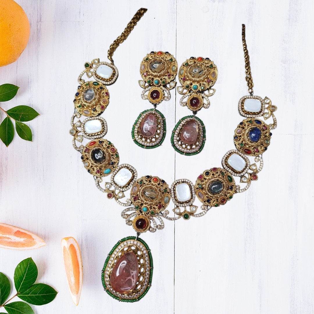 Royal Multicolor Kundan & Beaded Necklace Set - Auraa Trends