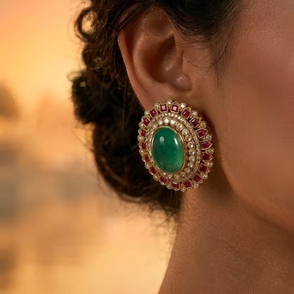 Royal Green Kundan Choker Necklace Set with Ruby Accents | Bridal Traditional Jewelry Set for Women