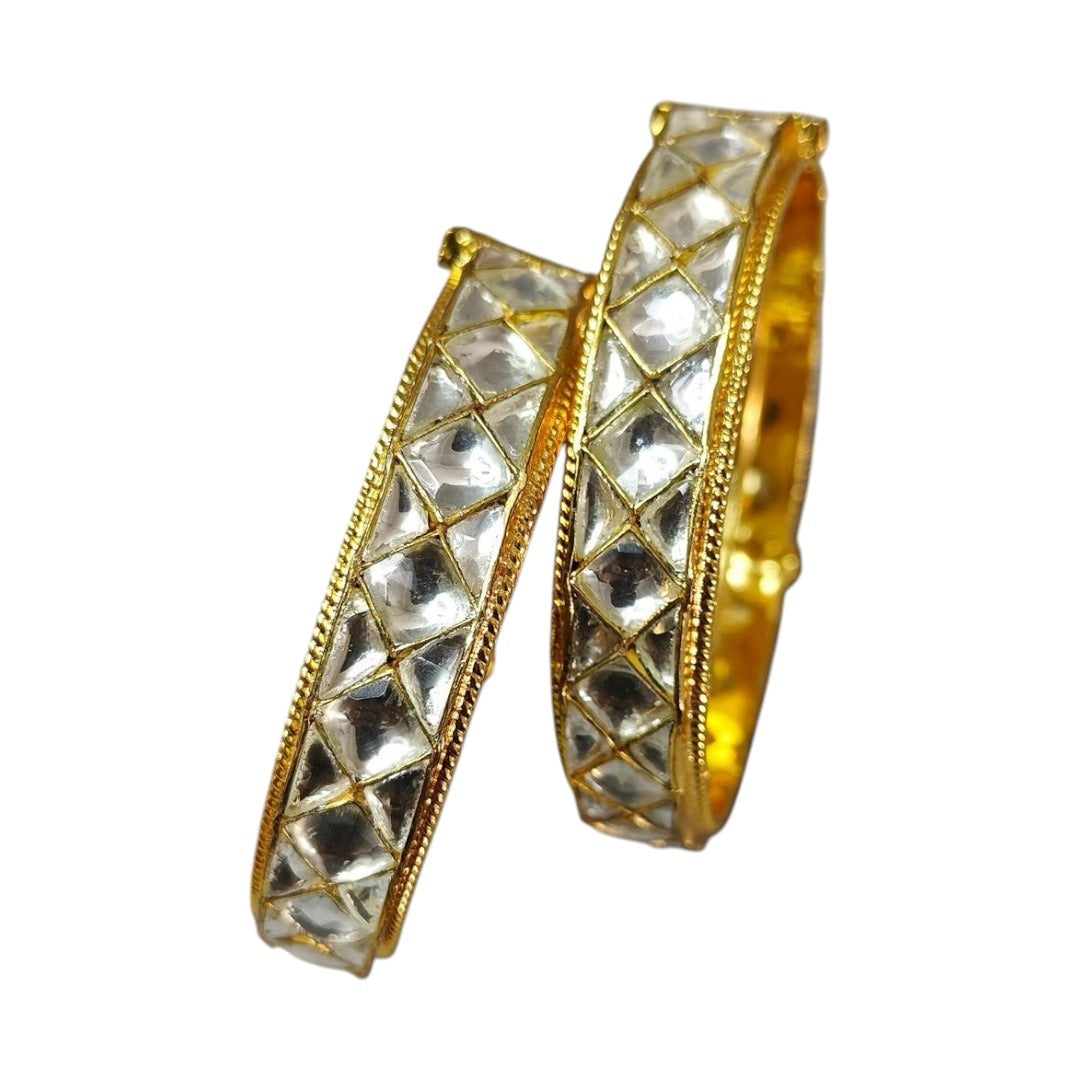 Gold-Plated Kundan Bangles with Mirror Finish