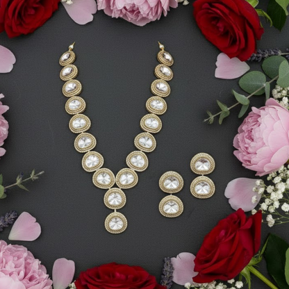 Elegant Gold-Plated Kundan Statement Necklace Set with Oversized Polki Stone