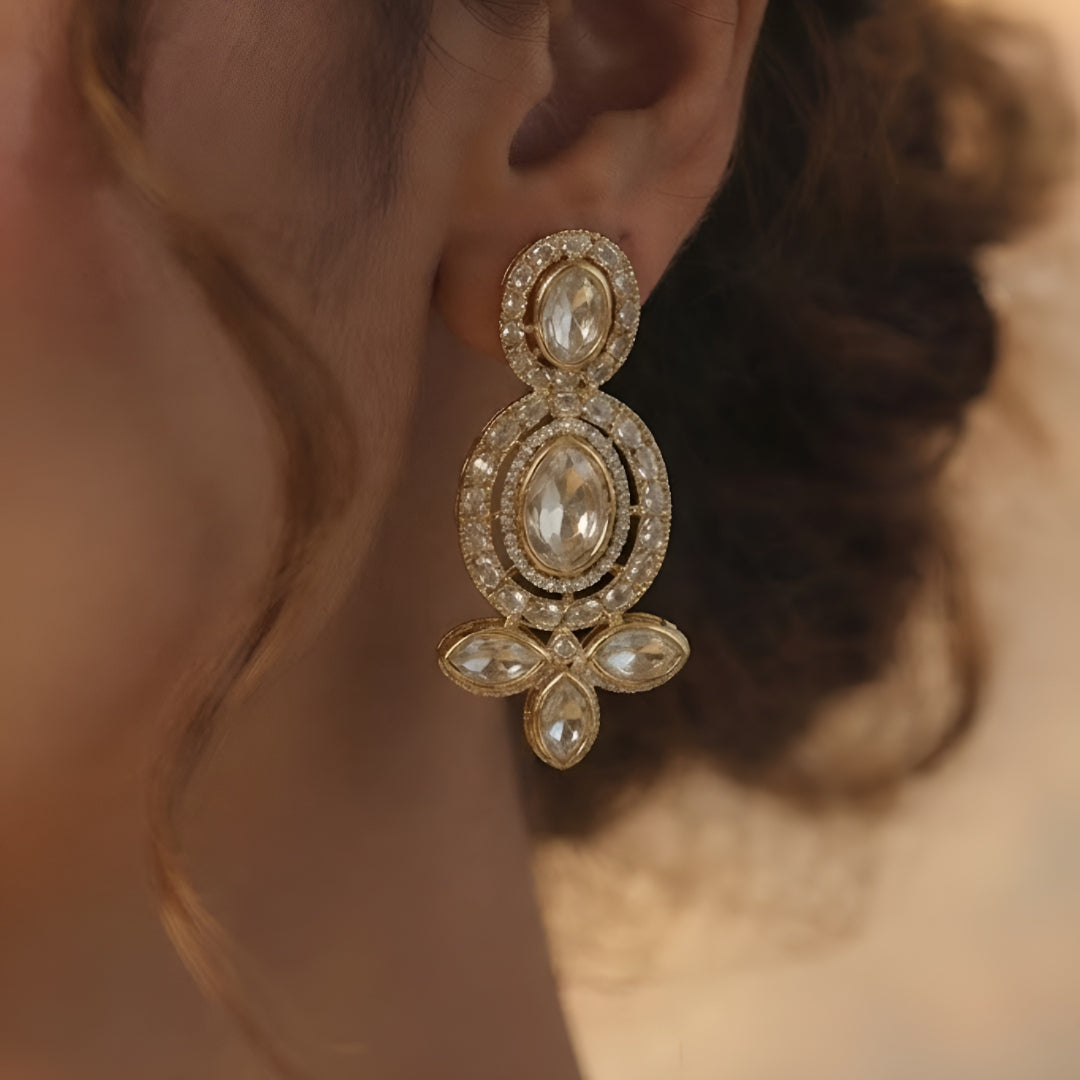 Rose gold oval crystal necklace set with matching drop earrings by Auraa Trends