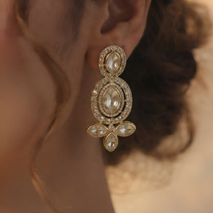 Rose gold oval crystal necklace set with matching drop earrings by Auraa Trends