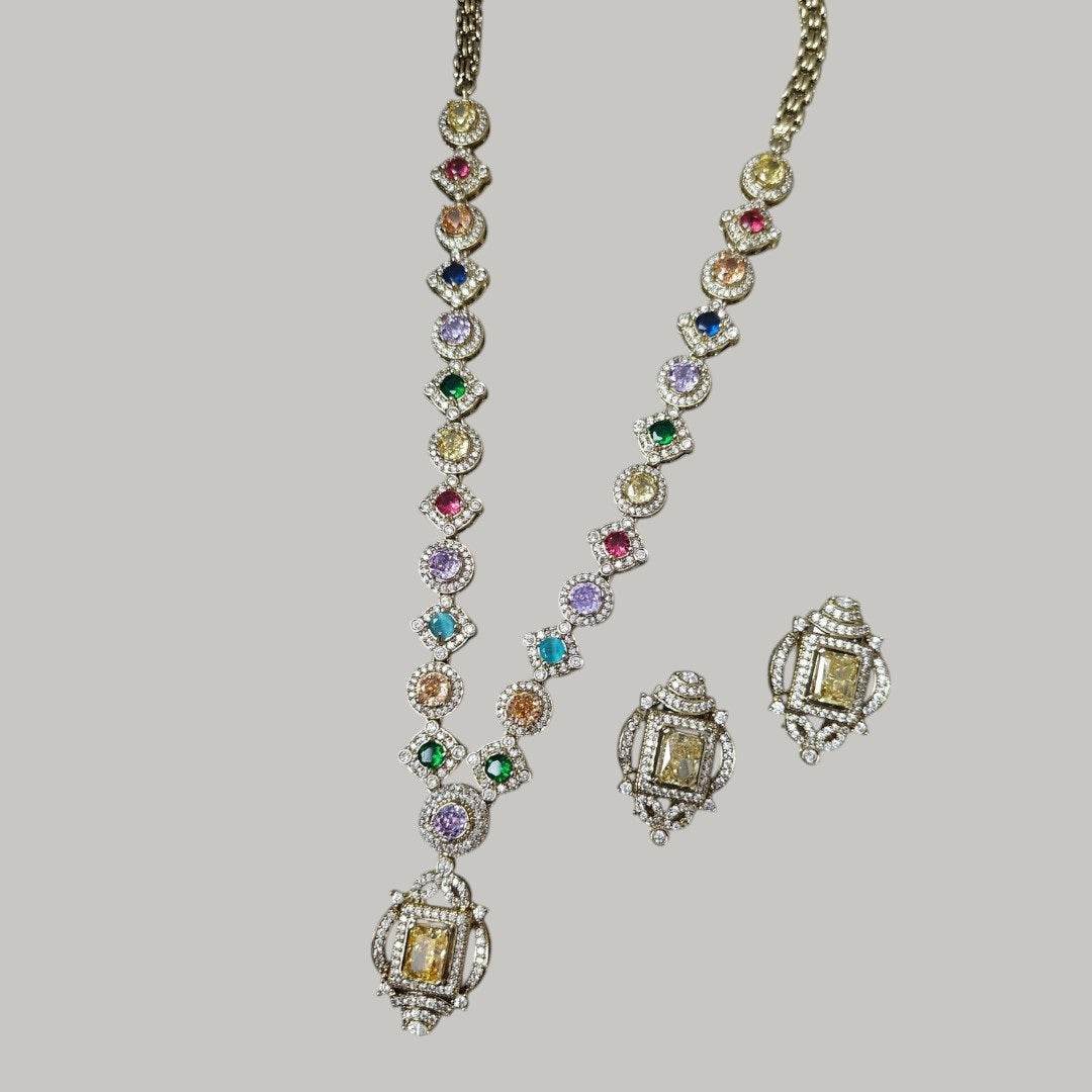 Multicolor CZ Diamond Necklace Set - Auraa Trends