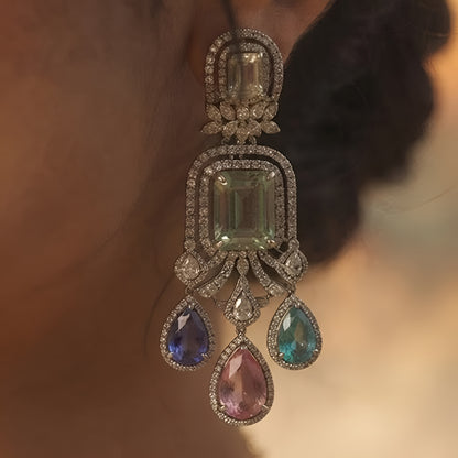 Luxury multicolor Kundan choker necklace set with matching earrings in antique gold finish for bridal, wedding, and festive wear.