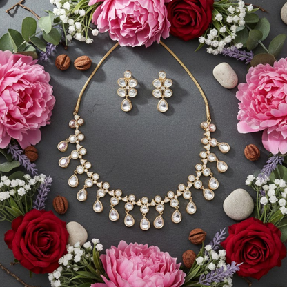 Gold-Plated Crystal Drop Necklace Set for Women