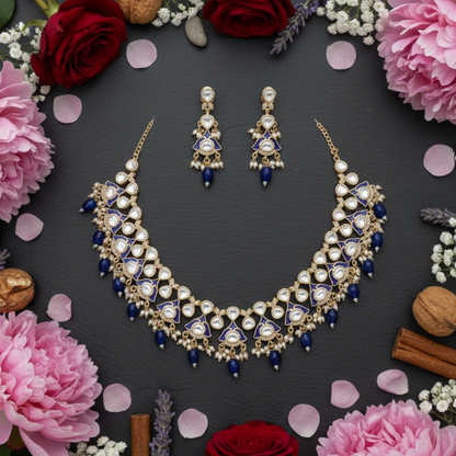 Gold-Plated Kundan Necklace Set With Earrings