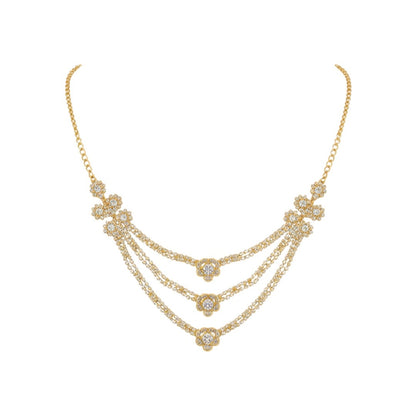 Floral Gold Plated Layered Necklace Set with Earrings for Women