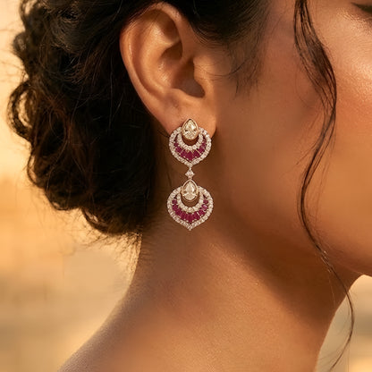 Luxury Pink & White Crystal Statement Necklace Set with Matching Drop Earrings