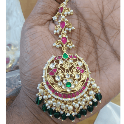 Kundan Maang Tikka with Ruby & Emerald Stones | Bridal Jewelry