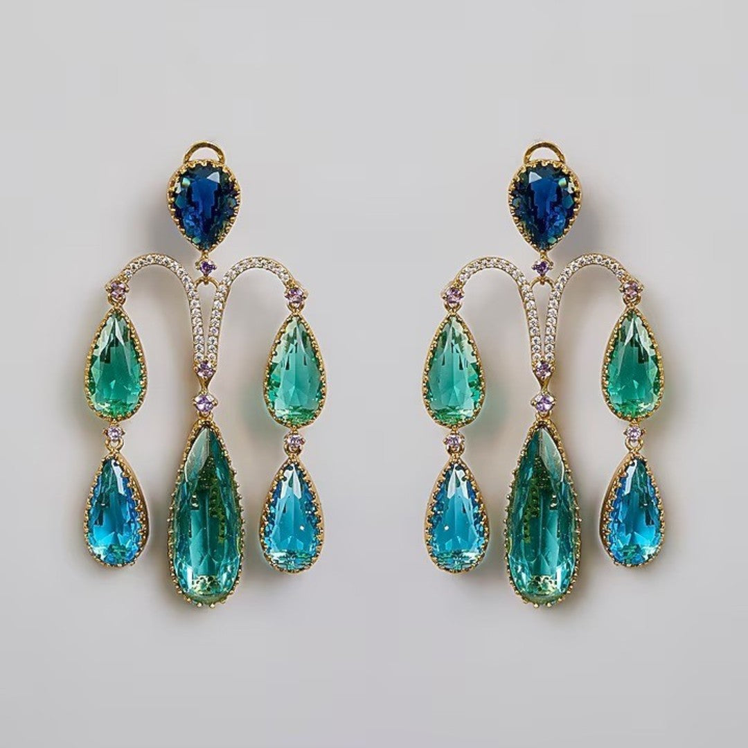 Luxury Blue & Aqua Crystal Statement Earrings for Women