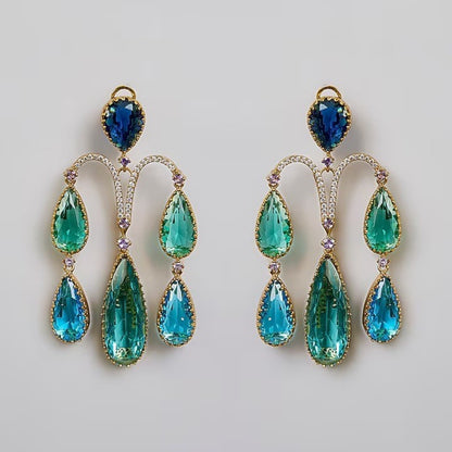 Luxury Blue & Aqua Crystal Statement Earrings for Women