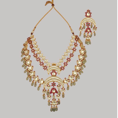 Bridal Kundan Polki Necklace Set with Earrings - Auraa Trends