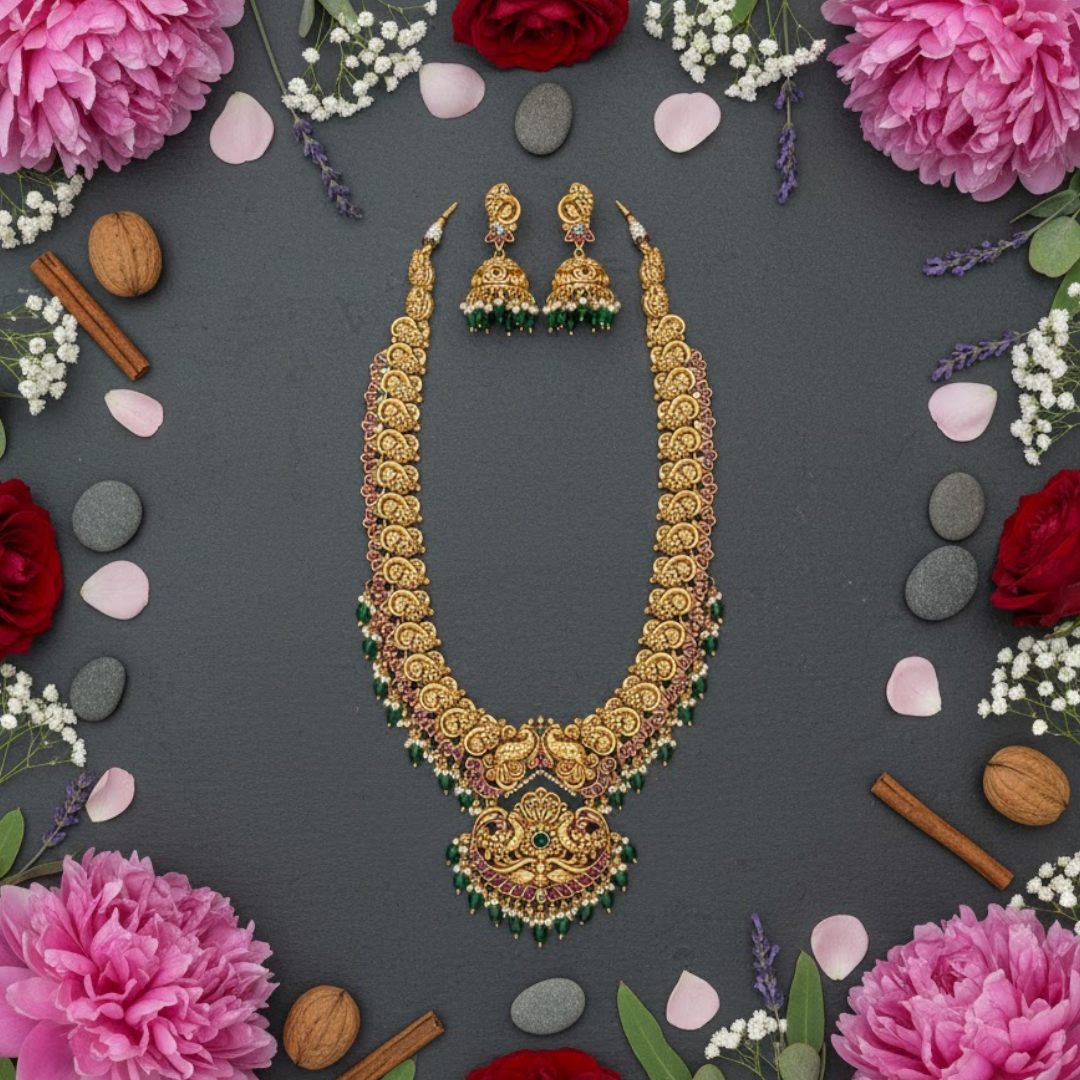 Antique Gold-Plated Temple Necklace Set for Women