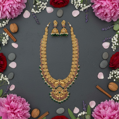 Antique Gold-Plated Temple Necklace Set for Women