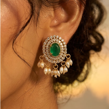 Gold Plated Green Kundan Pendant Necklace Set with Pearl Drop Earrings for Women Traditional Bridal Wedding Jewelry