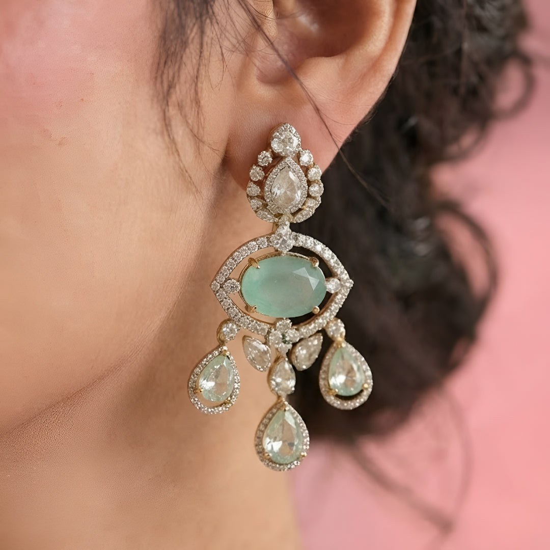 Multicolor Kundan choker necklace set with matching chandelier earrings in gold plating by Auraa Trends
