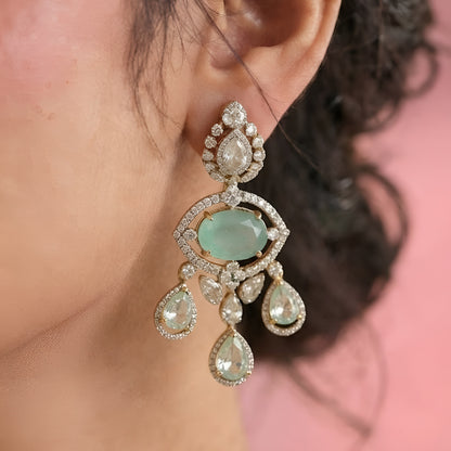 Multicolor Kundan choker necklace set with matching chandelier earrings in gold plating by Auraa Trends