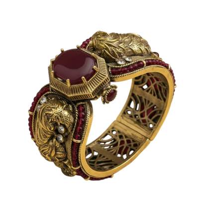 Antique Gold-Plated Green Stone Statement Cuff Bracelet for Women