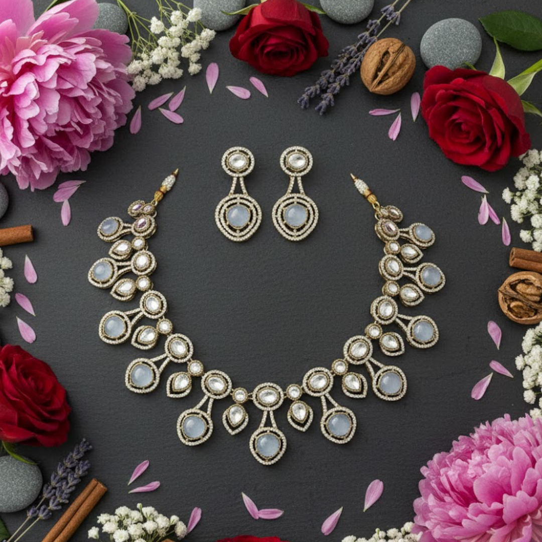 Premium White Stone Kundan Necklace Set for Women