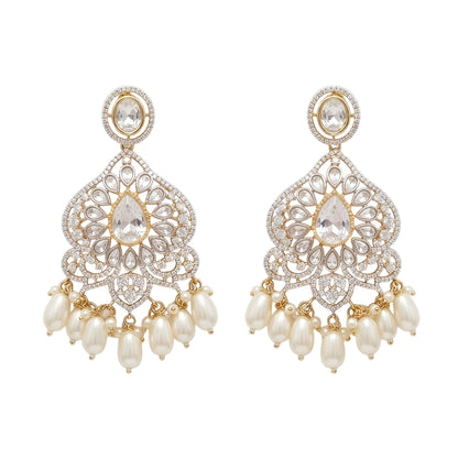Kundan Pearl Chandbali Earrings for Women | Gold Plated Statement Bridal Earrings with Pearl Drops