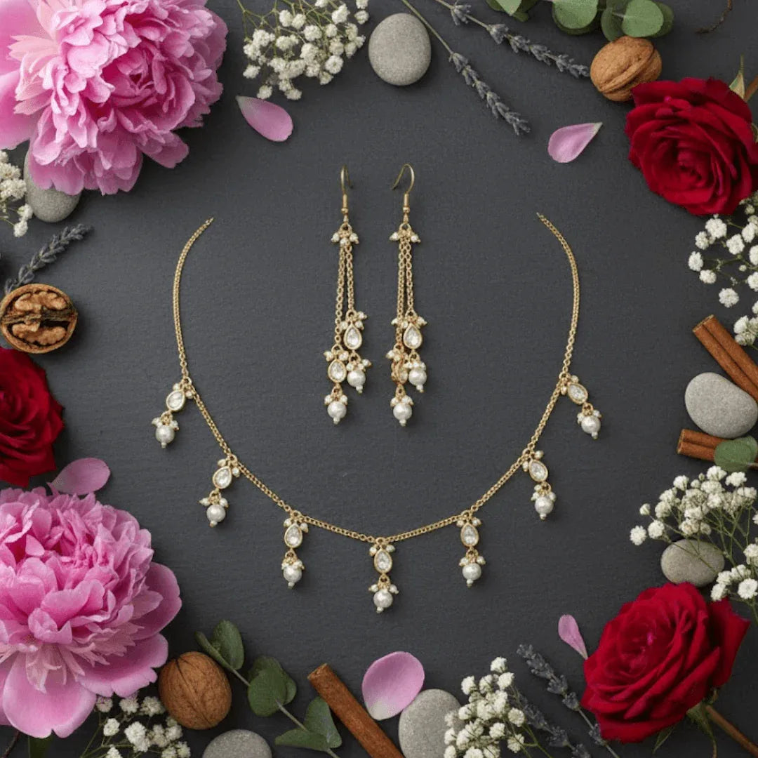 Elegant Gold-Plated Pearl Drop Necklace Set for Women - Auraa Trends