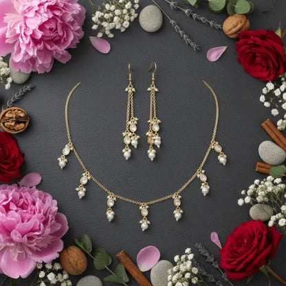 Elegant Gold-Plated Pearl Drop Necklace Set for Women - Auraa Trends