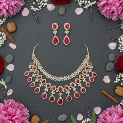 Premium Gold-Plated Ruby Stone Necklace Set for Women