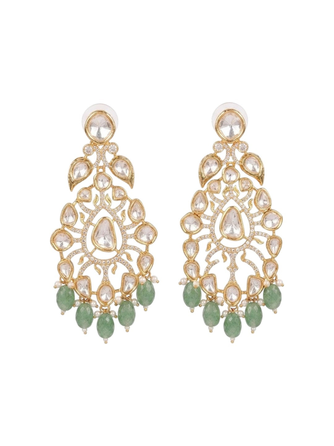 Green Beads Peacock Design Statement Earrings