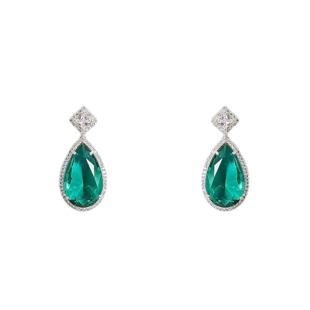 Emerald Green Teardrop Necklace Set with Matching Earrings
