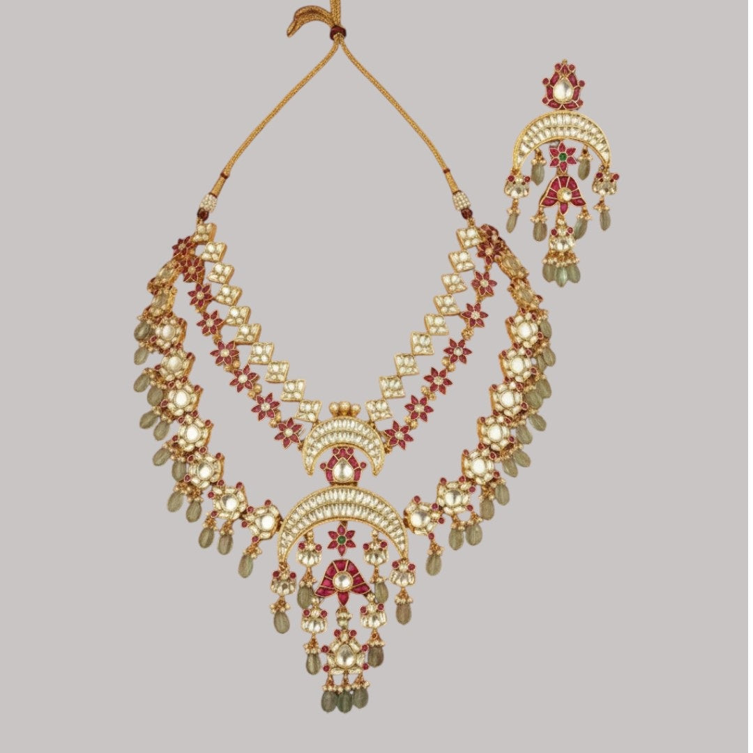 Bridal Kundan Polki Necklace Set with Earrings